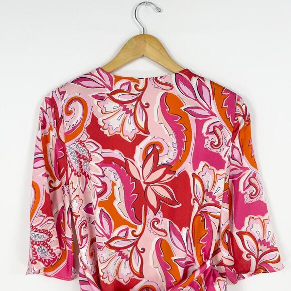 Zara Women's Carla Paisley Floral Wrap Dress Large Pink Bloggers Favorite - Picture 7 of 16